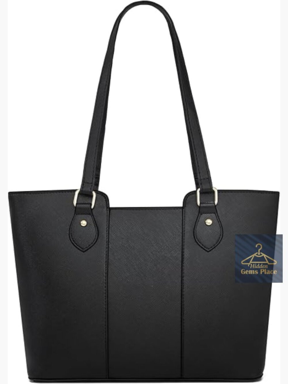 Large Faux Leather Tote Handbag with Zipper, Satchel Shoulder Bag, Vegan